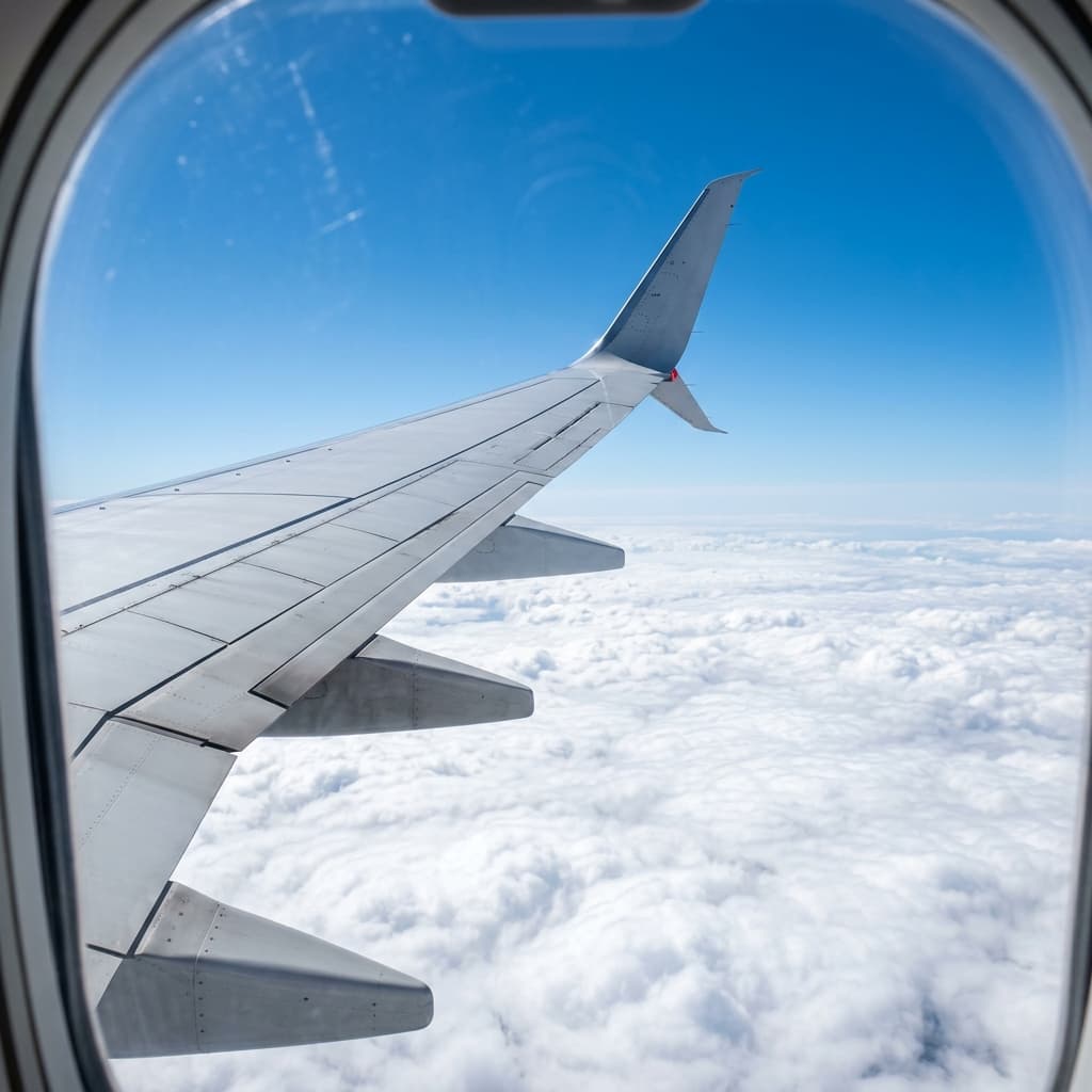 Vista del ala del avión en el aire